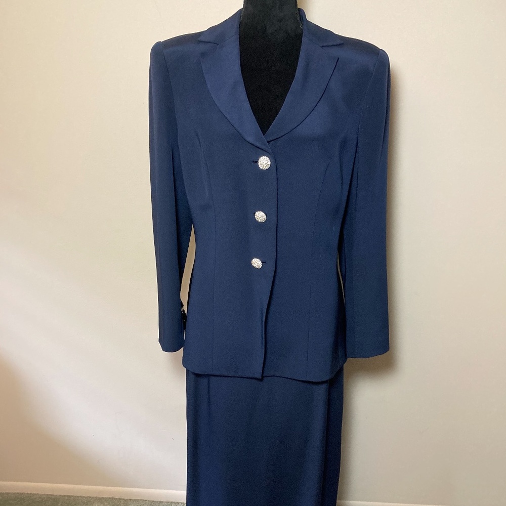 D+K Collection Silk Skirt Suite, Navy Blue, L
